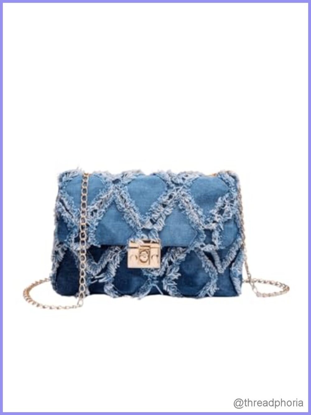 Distressed Denim Crossbody Bag Quilted Twist Lock Mini Jean Purse